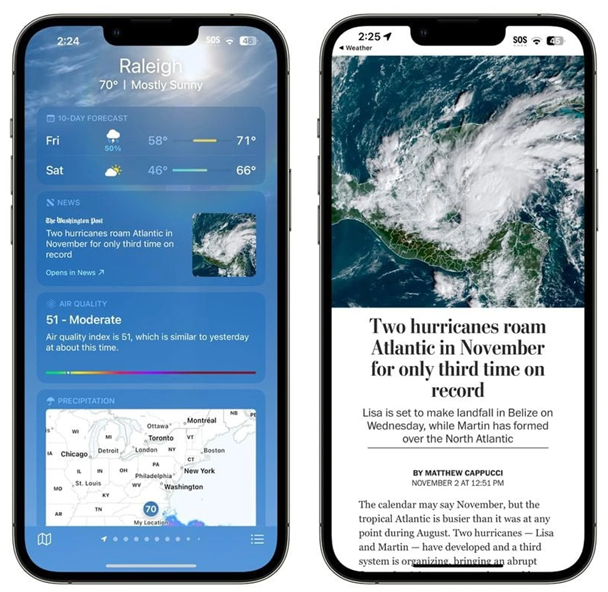 卢龙苹果14维修分享iPhone 14手机如何看天气时顺带看新闻 