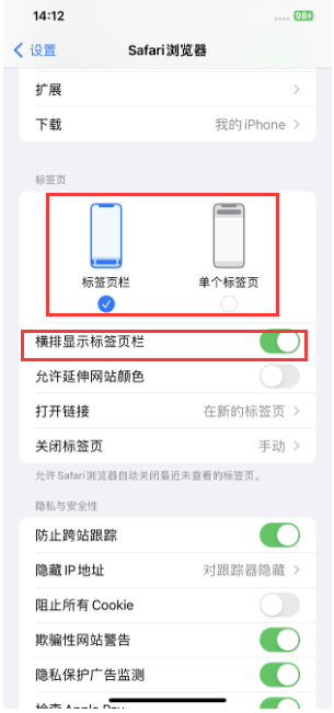 卢龙苹果手机维修分享Safari浏览器如何切换标签栏位置 